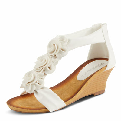 PATRIZIA Spring Step Harlequin Wedge Sandals for Womens - Ladies Sandals with Chic Flower T-Straps - Back Zipper Closure Womens Casuals Sandals - White Shoe US 5