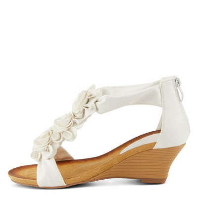 PATRIZIA Spring Step Harlequin Wedge Sandals for Womens - Ladies Sandals with Chic Flower T-Straps - Back Zipper Closure Womens Casuals Sandals - White Shoe US 5