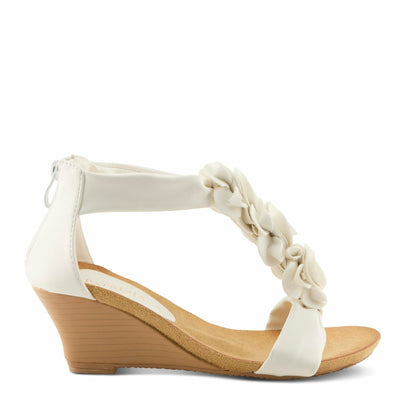 PATRIZIA Spring Step Harlequin Wedge Sandals for Womens - Ladies Sandals with Chic Flower T-Straps - Back Zipper Closure Womens Casuals Sandals - White EU 41 / US 9.5-10