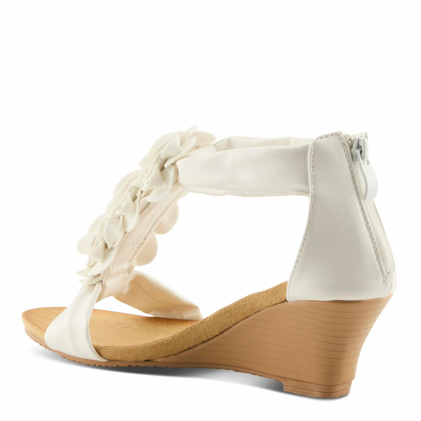PATRIZIA Spring Step Harlequin Wedge Sandals for Womens - Ladies Sandals with Chic Flower T-Straps - Back Zipper Closure Womens Casuals Sandals - White EU 41 / US 9.5-10