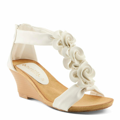 PATRIZIA Spring Step Harlequin Wedge Sandals for Womens - Ladies Sandals with Chic Flower T-Straps - Back Zipper Closure Womens Casuals Sandals - White EU 41 / US 9.5-10