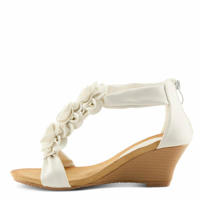 PATRIZIA Spring Step Harlequin Wedge Sandals for Womens - Ladies Sandals with Chic Flower T-Straps - Back Zipper Closure Womens Casuals Sandals - White EU 41 / US 9.5-10