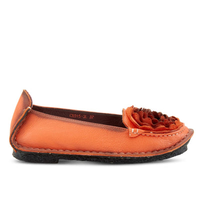 Spring Step L'Artiste Dezi Leather Shoes for Women | Comfortable Slip-On Shoes with Soft Leather Flower | Ladies Casual Flats for Work | Orange EU 41 / US 9.5-10
