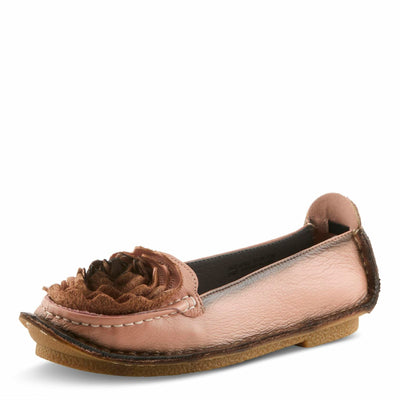 Spring Step L'Artiste Dezi Leather Shoes for Women | Comfortable Slip-On Shoes with Soft Leather Flower | Ladies Casual Flats for Work | Pink EU 42 / US 10.5-11