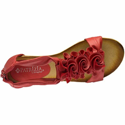 PATRIZIA Spring Step Harlequin Wedge Sandals for Womens - Ladies Sandals with Chic Flower T-Straps - Back Zipper Closure Womens Casuals Sandals - RED Shoe US 9.5-10