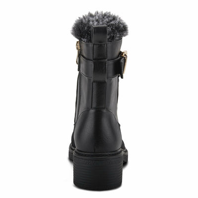 PATRIZIA Style Hilvia Lace Up High Heel Combat Winter Boots for Women | Bootie with Faux Fur, Buckle Strap Stylish Ankle Boot with Zipper Closure Black EU 37 / US 6.5-7