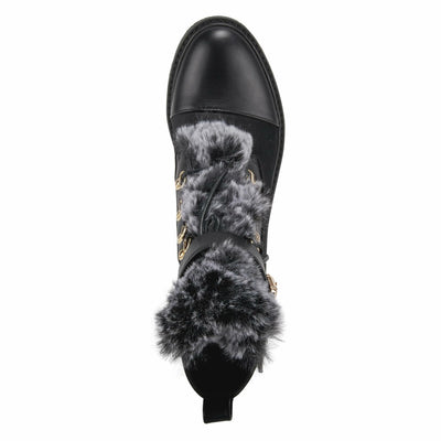 PATRIZIA Style Hilvia Lace Up High Heel Combat Winter Boots for Women | Bootie with Faux Fur, Buckle Strap Stylish Ankle Boot with Zipper Closure Black EU 37 / US 6.5-7