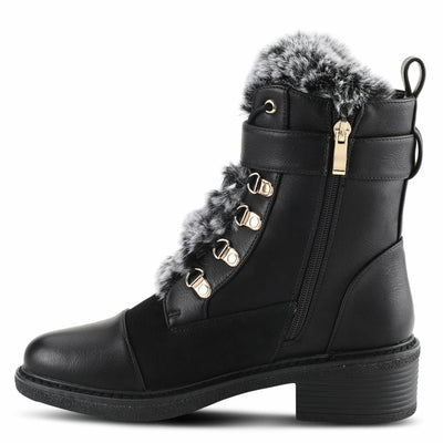 PATRIZIA Style Hilvia Lace Up High Heel Combat Winter Boots for Women | Bootie with Faux Fur, Buckle Strap Stylish Ankle Boot with Zipper Closure Black EU 37 / US 6.5-7