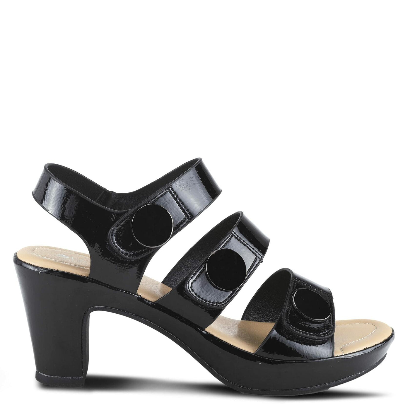 Patrizia Women's Triodee Heeled Sandal, Black Patent, 8.5
