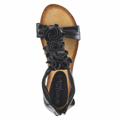 PATRIZIA Spring Step Harlequin Wedge Sandals for Womens - Ladies Sandals with Chic Flower T-Straps - Back Zipper Closure Womens Casuals Sandals - Black EU 37 / US 6.5-7