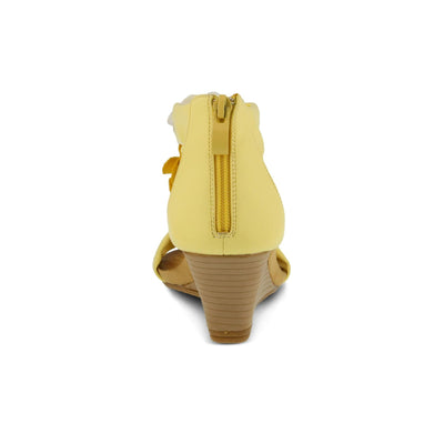 PATRIZIA Spring Step Harlequin Wedge Sandals for Womens - Ladies Sandals with Chic Flower T-Straps - Back Zipper Closure Womens Casuals Sandals - Light Yellow EU 42 / US 10.5-11
