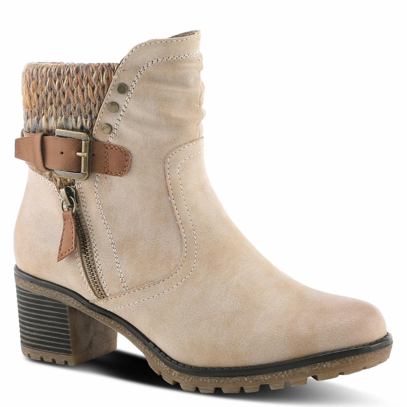 Spring Step Relife Style Rene Knee High Ankle Boots for Women | Shoes for Women with Zipper Closure, Sweater Knit Cuff and Faux Fur Insole Light Beige EU 36 / US 5.5-6