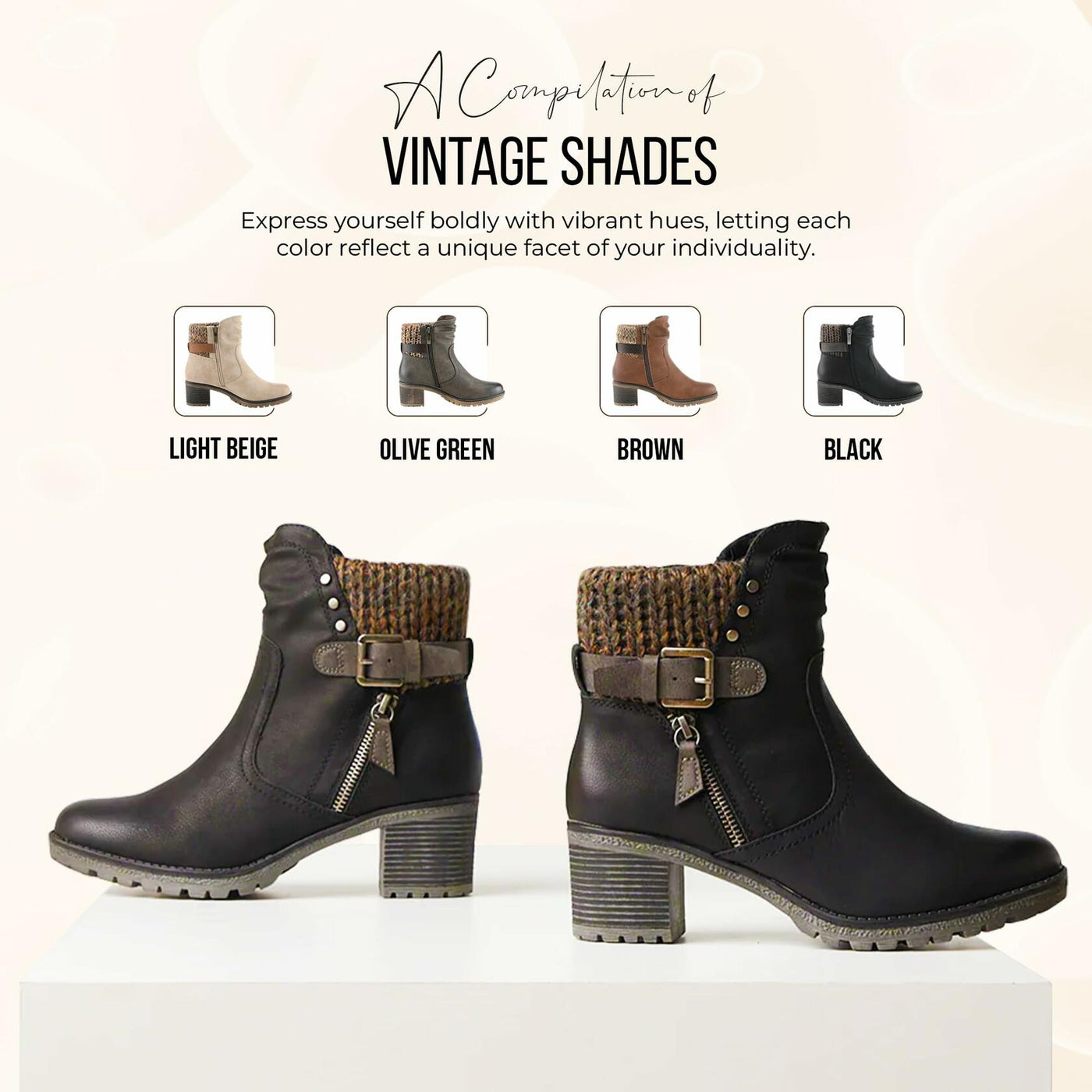 Spring Step Relife Style Rene Knee High Ankle Boots for Women | Shoes for Women with Zipper Closure, Sweater Knit Cuff and Faux Fur Insole Light Beige EU 42 / US 10.5-11