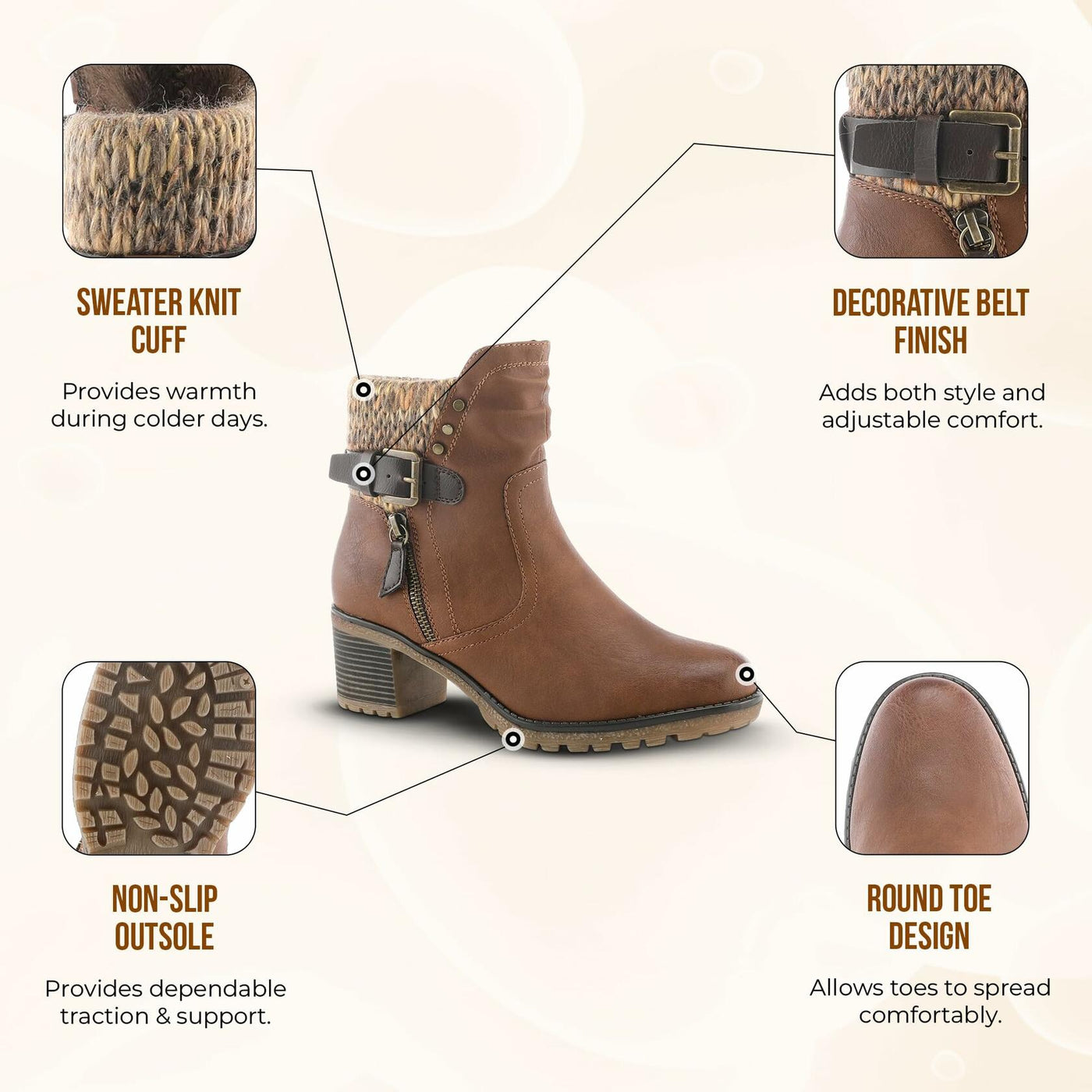 Spring Step Relife Style Rene Knee High Ankle Boots for Women | Shoes for Women with Zipper Closure, Sweater Knit Cuff and Faux Fur Insole Light Beige EU 37 / US 6.5-7