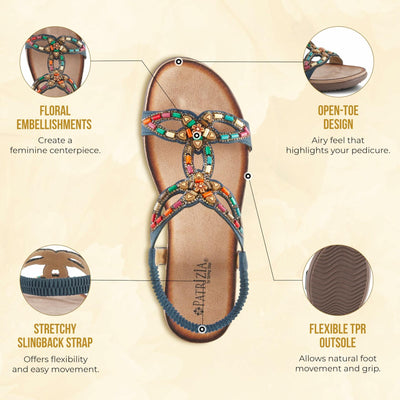 PATRIZIA Volcanic Women's Slingback T-Strap Sandals – Sandals with Slip-On Comfort, Microsuede Insole, Beaded Floral Design Coral EU 41 / US 9.5-10