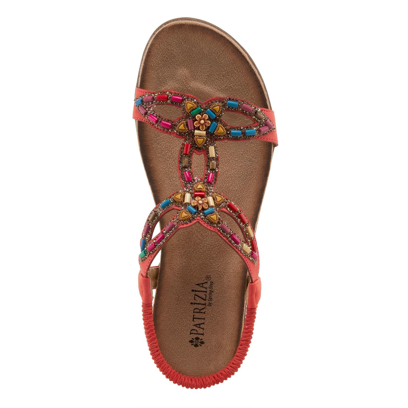 PATRIZIA Volcanic Women's Slingback T-Strap Sandals – Sandals with Slip-On Comfort, Microsuede Insole, Beaded Floral Design Coral EU 41 / US 9.5-10