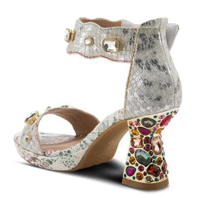L'Artiste Jewell Women's Closed Back Crystal Embellished Leather Sandals | Shoes for Women with Adjustable Strap, Padded Insole and Unique Multicolor Jewel Heel Ice EU 40 / US 9