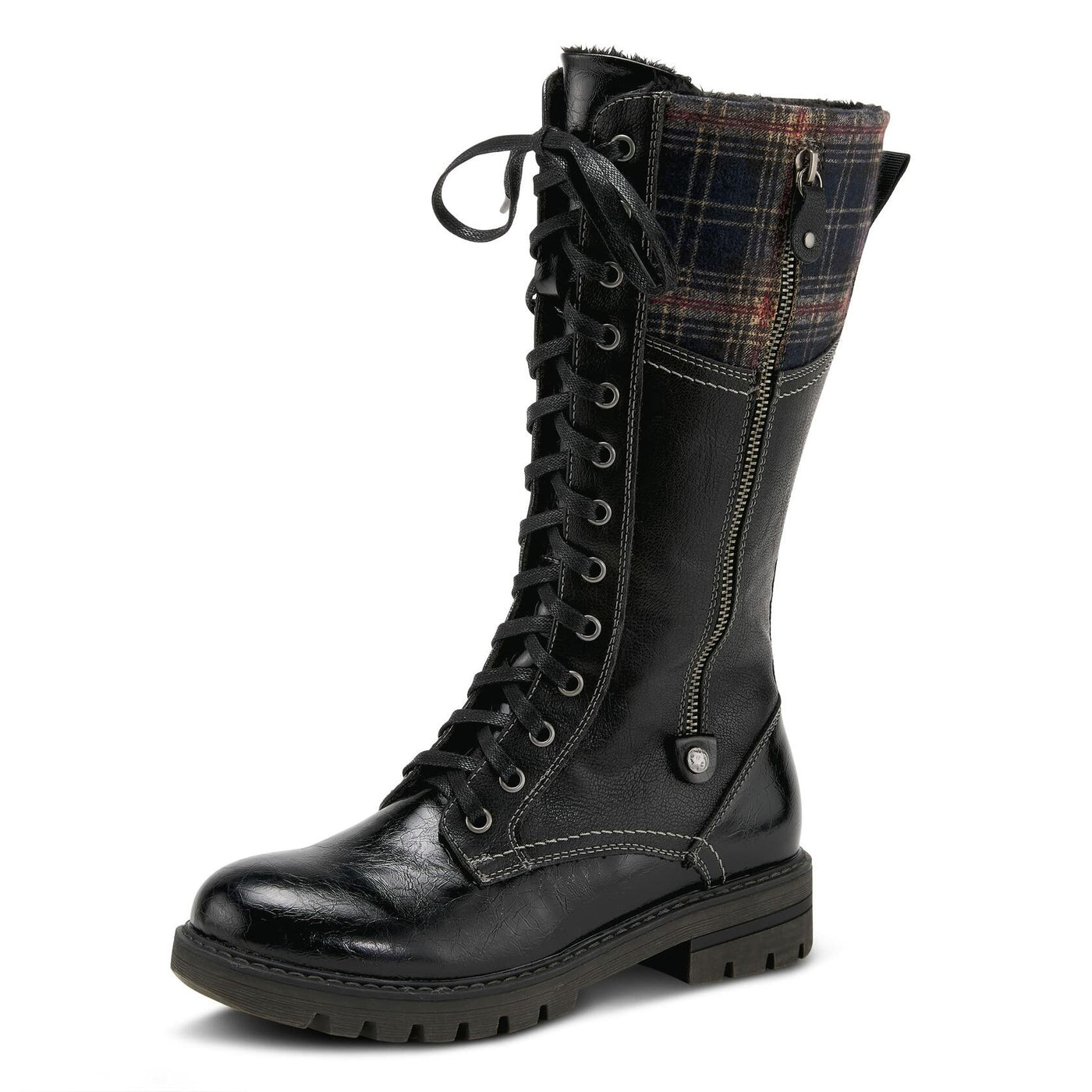 PATRIZIA Spring Step Chickeze Tall Boots for Women - Pull-On Ladies Boots with Lace-up, Zipper Closure - Womens Boots for Outdoor - Black Multi EU 38 / US 7.5-8