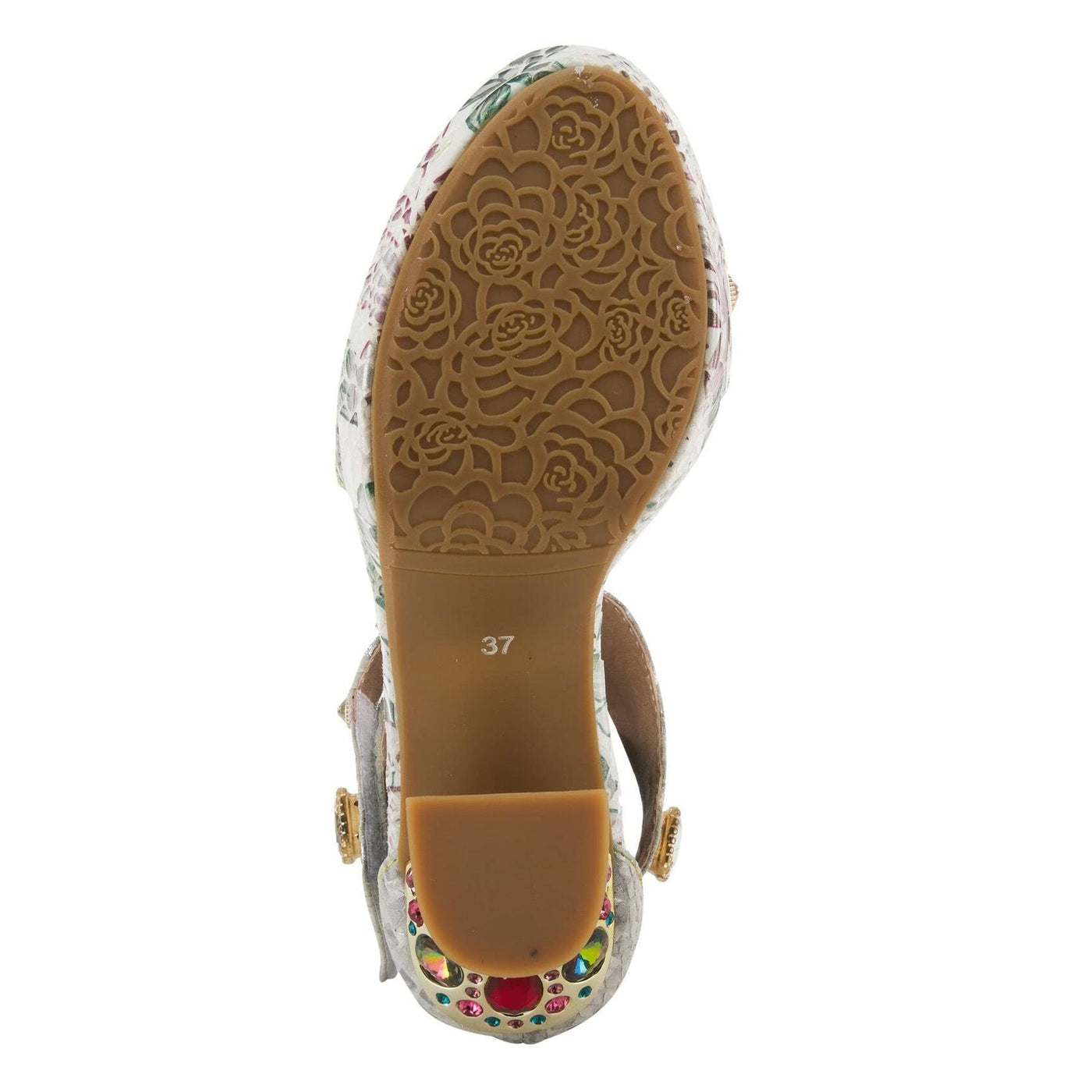 L'Artiste Jewell Women's Closed Back Crystal Embellished Leather Sandals | Shoes for Women with Adjustable Strap, Padded Insole and Unique Multicolor Jewel Heel Ice EU 40 / US 9