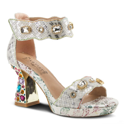L'Artiste Jewell Women's Closed Back Crystal Embellished Leather Sandals | Shoes for Women with Adjustable Strap, Padded Insole and Unique Multicolor Jewel Heel Ice EU 40 / US 9