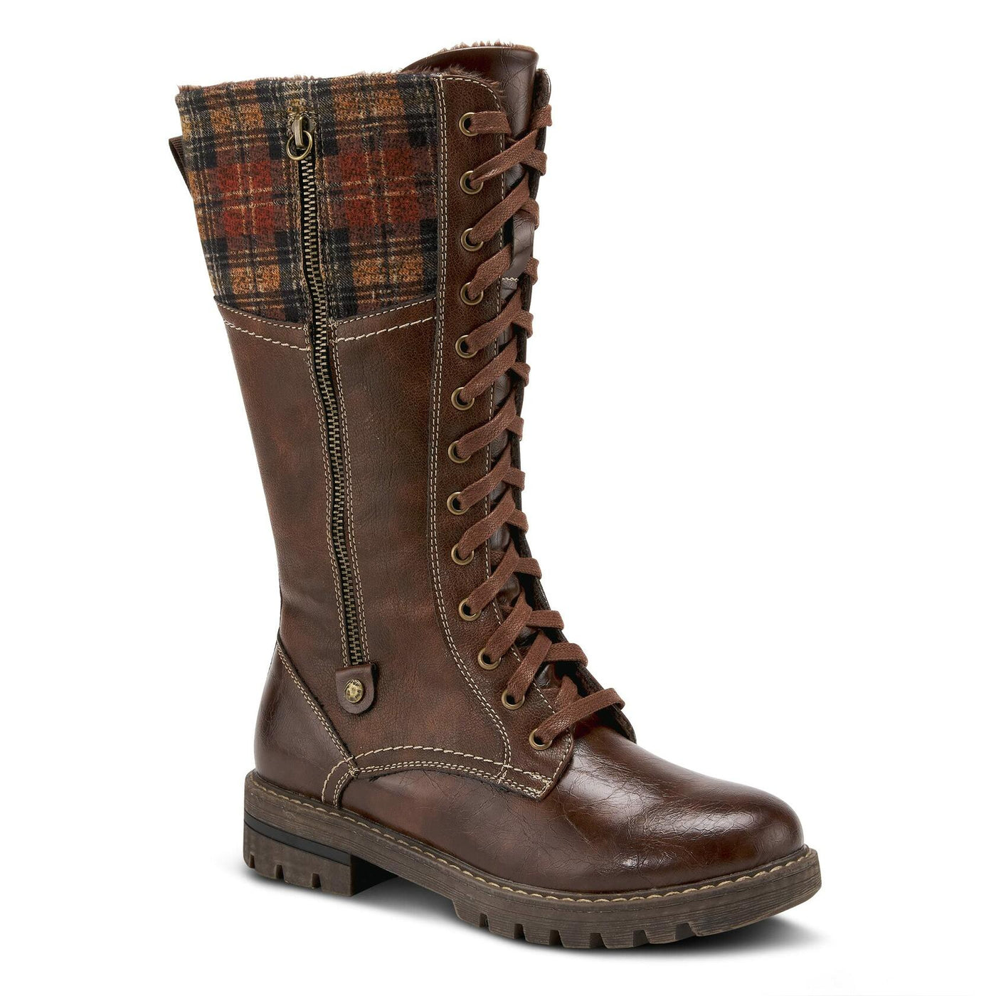PATRIZIA Spring Step Chickeze Tall Boots for Women - Pull-On Ladies Boots with Lace-up, Zipper Closure - Womens Boots for Outdoor - Brown Multi EU 40 / US 9