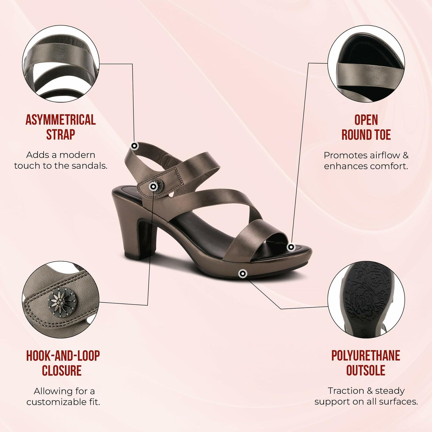 PATRIZIA Spring Step Asymadade Sandals for Women - Low Heel Slip-On Summer Sandals - Ladies Casual Platform Sandal with Hook and Loop - Black EU 40 / US 9