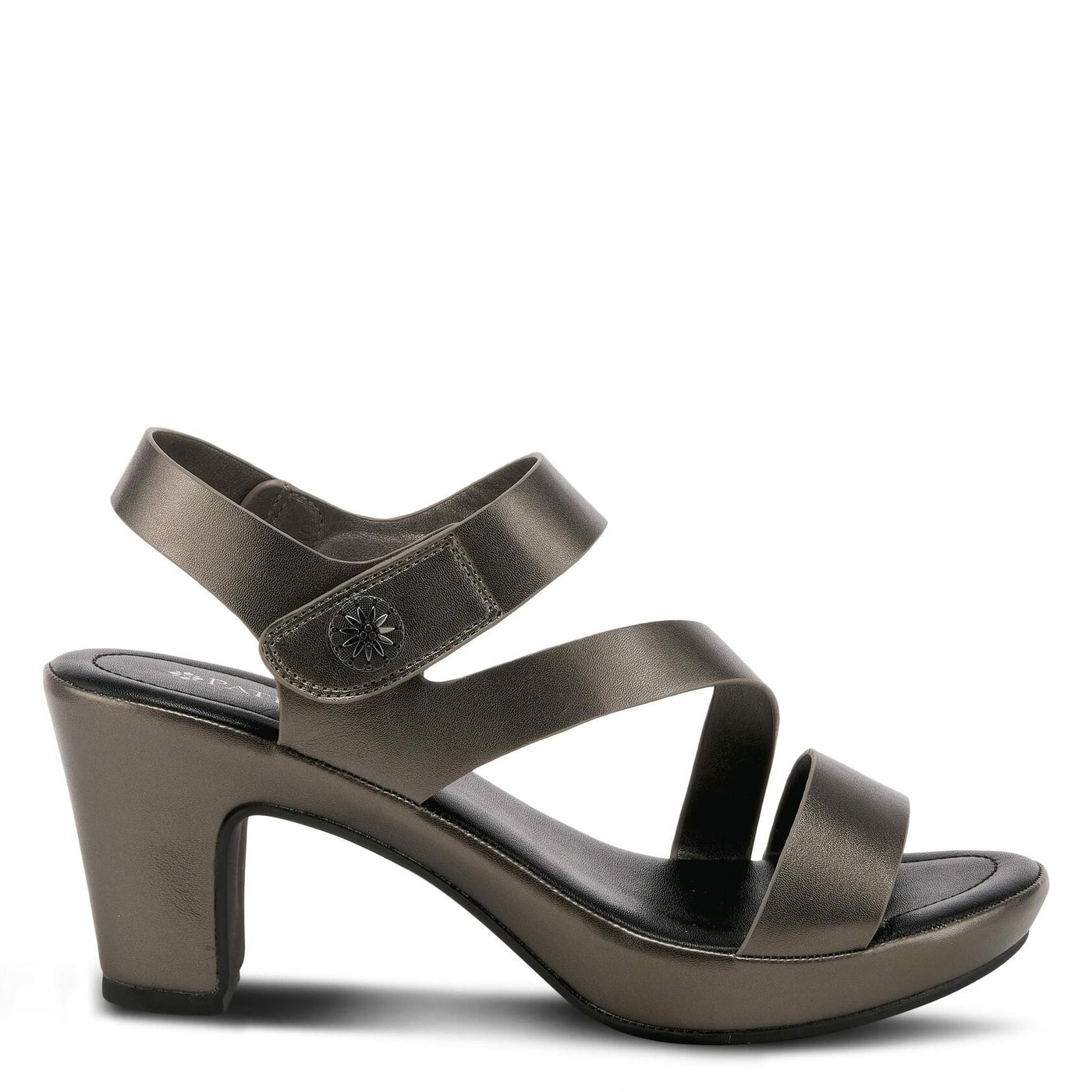 PATRIZIA Spring Step Asymadade Sandals for Women - Low Heel Slip-On Summer Sandals - Ladies Casual Platform Sandal with Hook and Loop - Pewter EU 35 / US 5