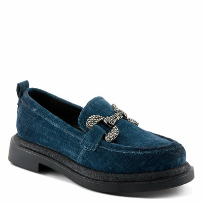 PATRIZIA Women's Marlen Velvet Loafers with Metal Ornamentation, Crystal Details, and Comfortable Fit