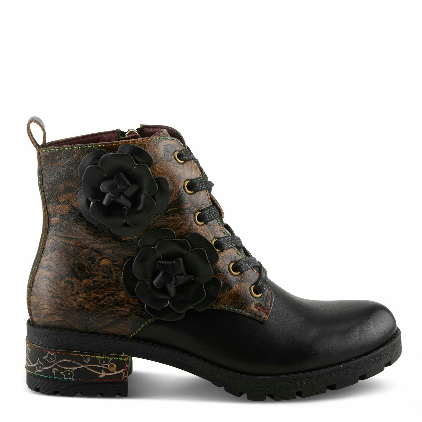 Spring Step L'Artiste Martinela Heeled Booties | Floral Appliqué Leather Ankle Boots with Artistic Touch