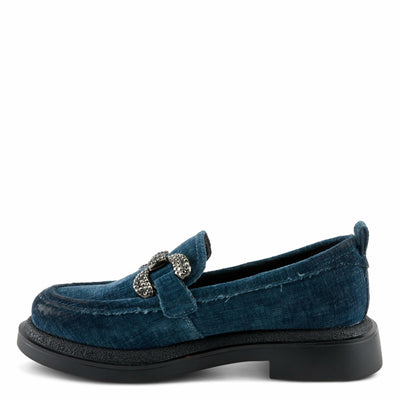 PATRIZIA Women's Marlen Velvet Loafers with Metal Ornamentation, Crystal Details, and Comfortable Fit