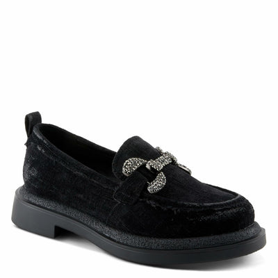 PATRIZIA Women's Marlen Velvet Loafers with Metal Ornamentation, Crystal Details, and Comfortable Fit