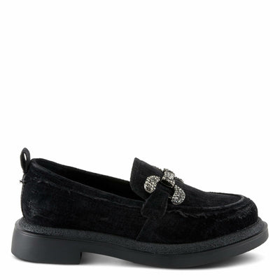 PATRIZIA Women's Marlen Velvet Loafers with Metal Ornamentation, Crystal Details, and Comfortable Fit