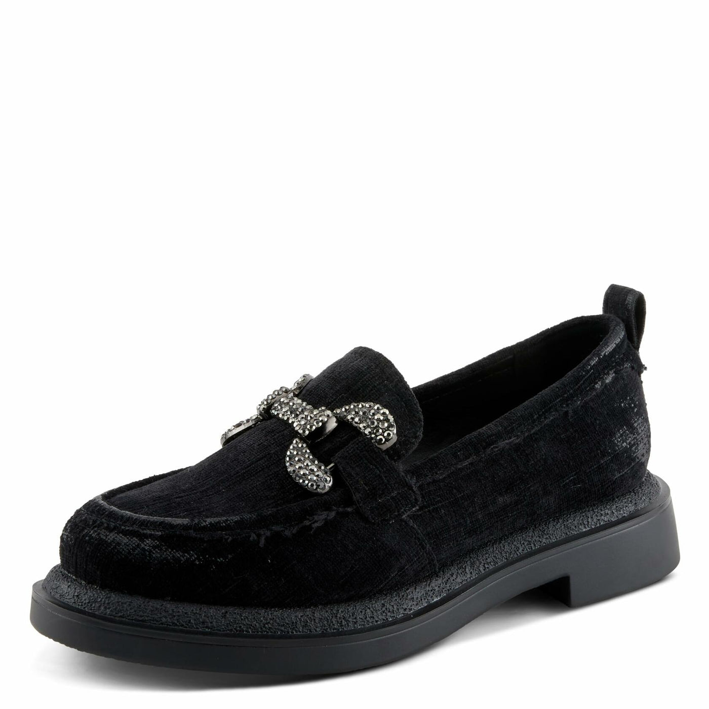 PATRIZIA Women's Marlen Velvet Loafers with Metal Ornamentation, Crystal Details, and Comfortable Fit