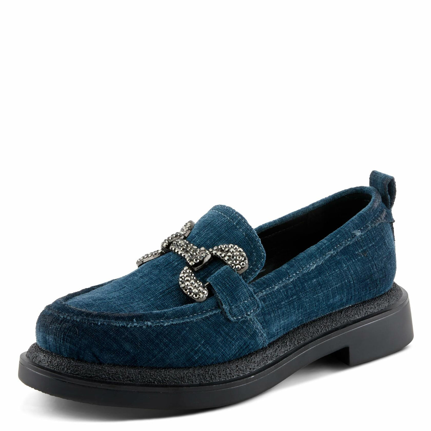 PATRIZIA Women's Marlen Velvet Loafers with Metal Ornamentation, Crystal Details, and Comfortable Fit