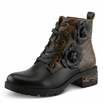 Spring Step L'Artiste Martinela Heeled Booties | Floral Appliqué Leather Ankle Boots with Artistic Touch