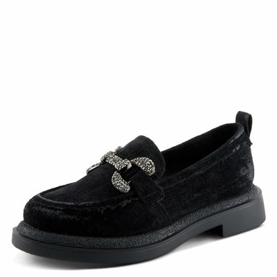 PATRIZIA Women's Marlen Velvet Loafers with Metal Ornamentation, Crystal Details, and Comfortable Fit