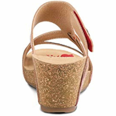 L'Artiste by Spring Step Women's Swan Slide Sandals Hand Painted Leather, Adjustable Straps, Floral Design, Wedge Heel, Hook & Loop, Open Toe Red Multi 9.5-10