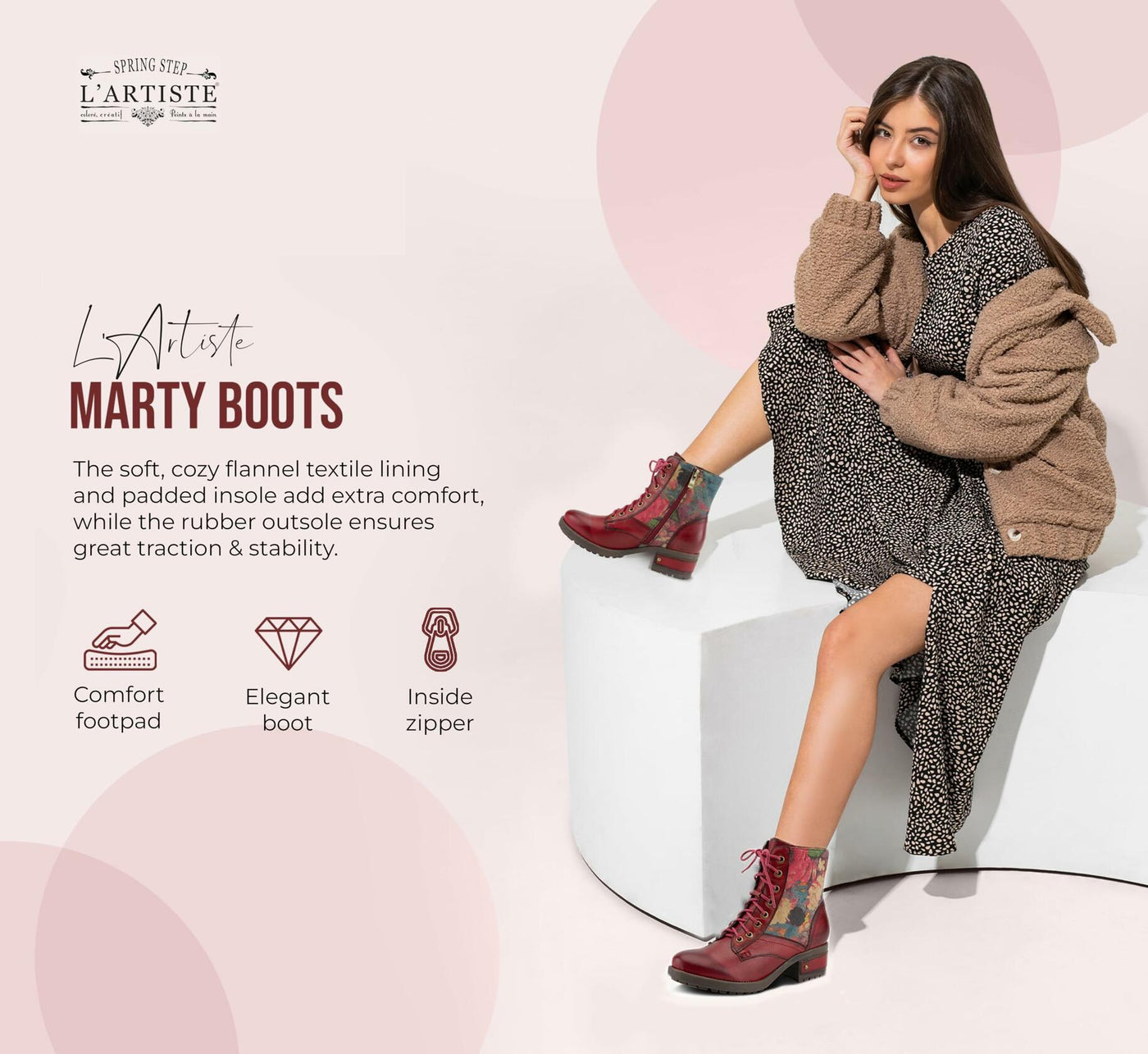 Spring Step Flexus Marty Boots for Women - Ladies Boots with Cozy Flannel Textile Lining - Women's Ankle Boots with Zipper Closure - BLACK Shoe US 10.5-11