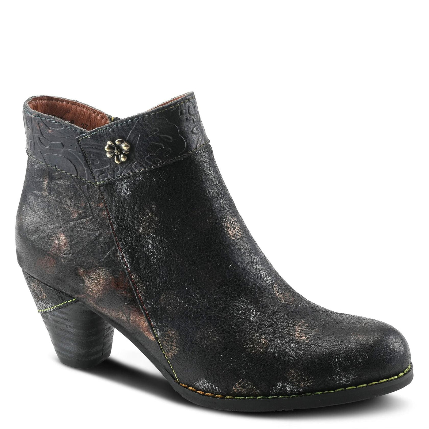 Spring Step L'Artiste Bestlove Ankle Boots for Women Low Heel | Casual Women's Boots Women with Metallic Brush Strokes and Cushion Footbed Black Multi EU 36 / US 5.5-6