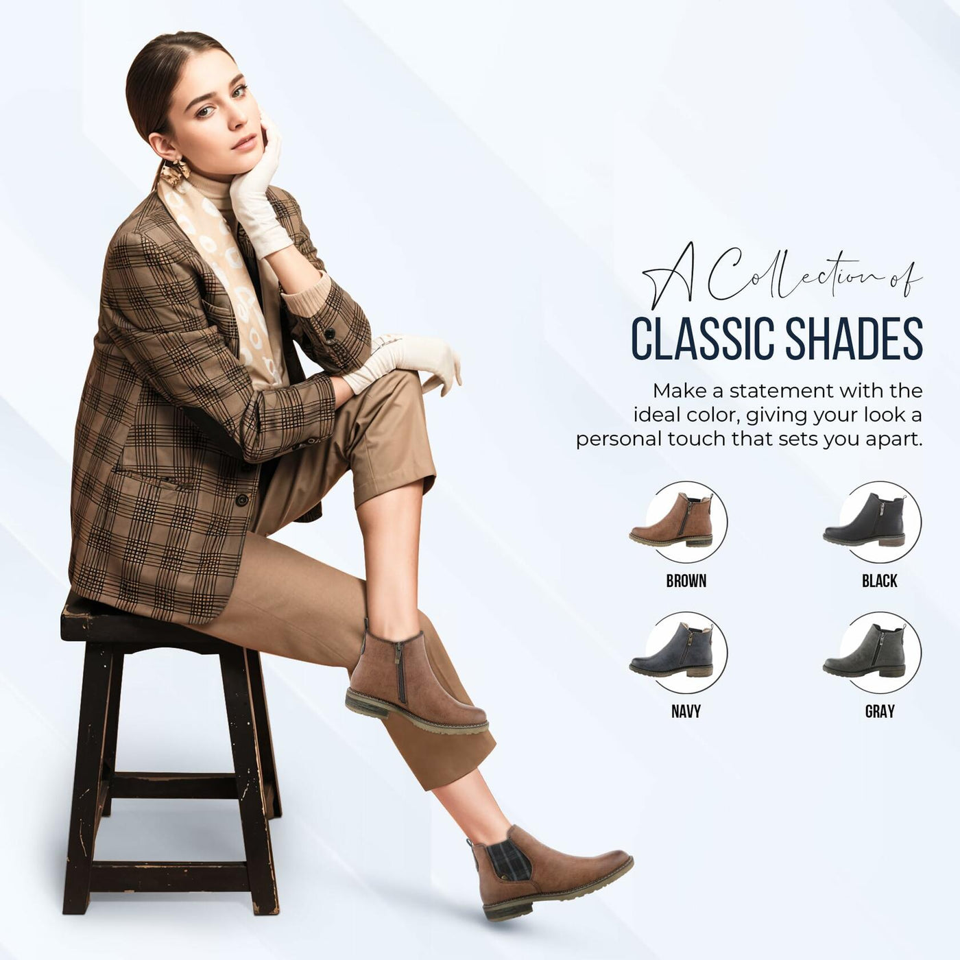 Spring Step Women's Nonia Chelsea-Bootie with Plaid Elastic Stretch - Shock-Absorbing Grey EU 42/10.5-11