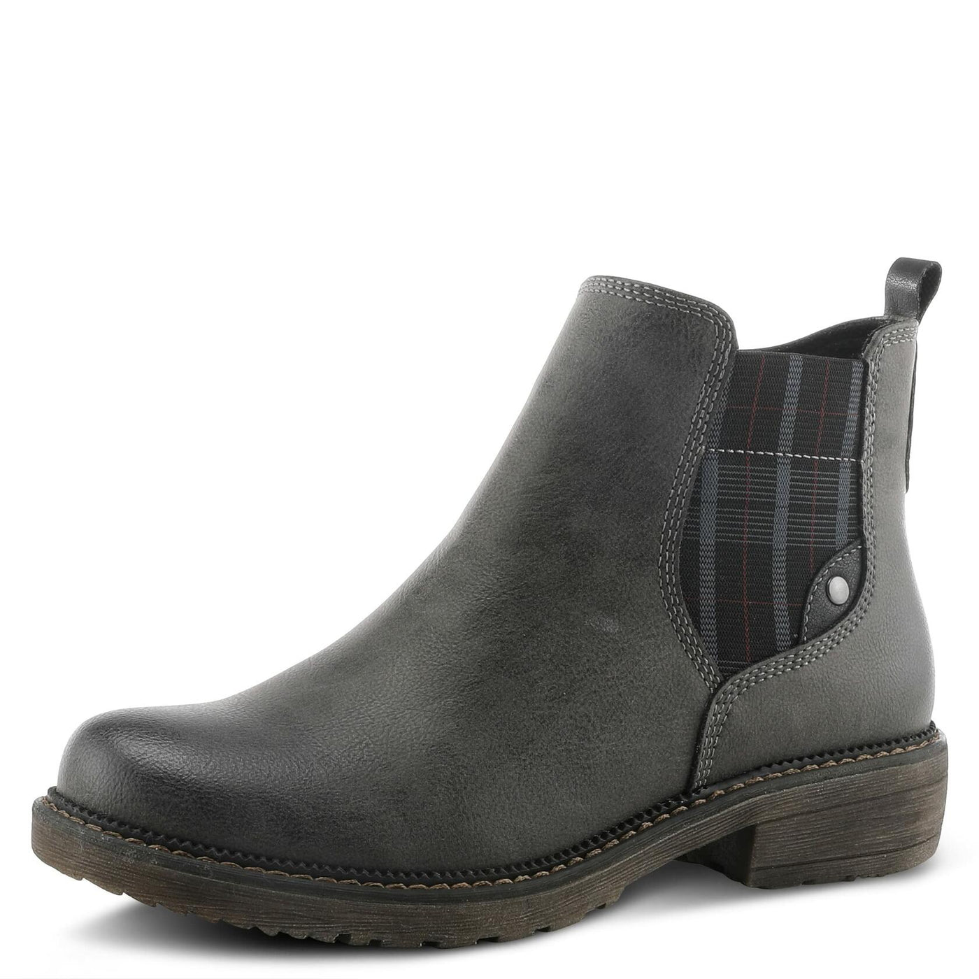 Spring Step Women's Nonia Chelsea-Bootie with Plaid Elastic Stretch - Shock-Absorbing Grey EU 42/10.5-11