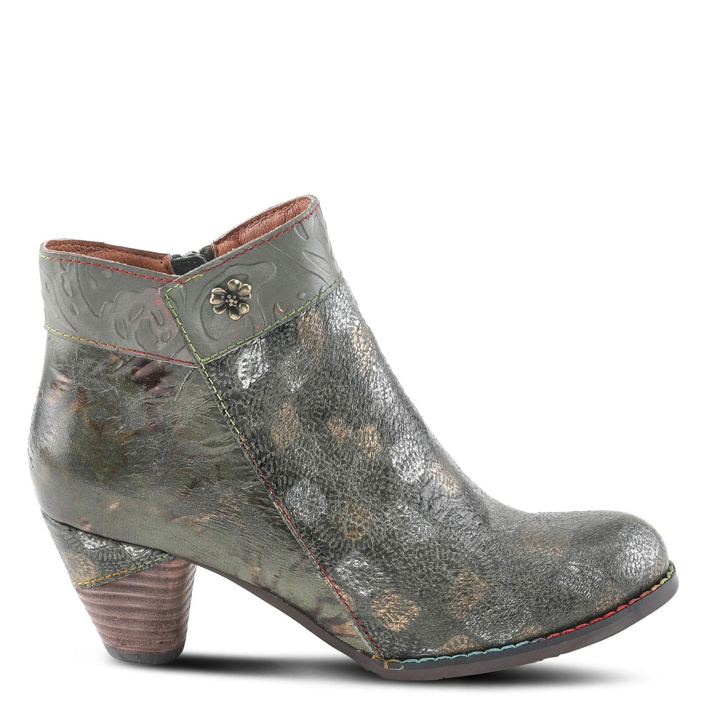 Spring Step L'Artiste Bestlove Ankle Boots for Women Low Heel | Casual Women's Boots Women with Metallic Brush Strokes and Cushion Footbed Olive Multi EU 37 / US 6.5-7