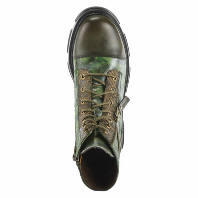 Spring Step L'Artiste Carnelian Booties for Women - Leather Ankle Boots with Lace-up and Zipper - Hand-Painted Womens Boots for Outdoor - Olive Multi EU 39 / US 8.5