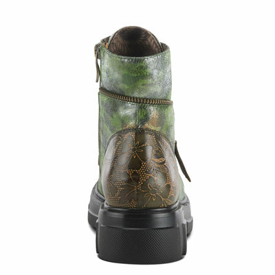 Spring Step L'Artiste Carnelian Booties for Women - Leather Ankle Boots with Lace-up and Zipper - Hand-Painted Womens Boots for Outdoor - Olive Multi EU 39 / US 8.5