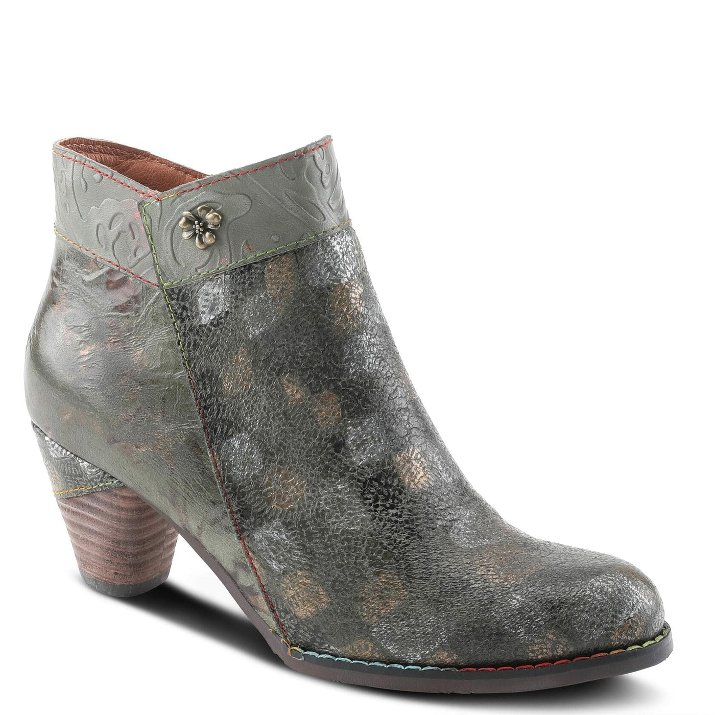 Spring Step L'Artiste Bestlove Ankle Boots for Women Low Heel | Casual Women's Boots Women with Metallic Brush Strokes and Cushion Footbed Olive Multi EU 37 / US 6.5-7