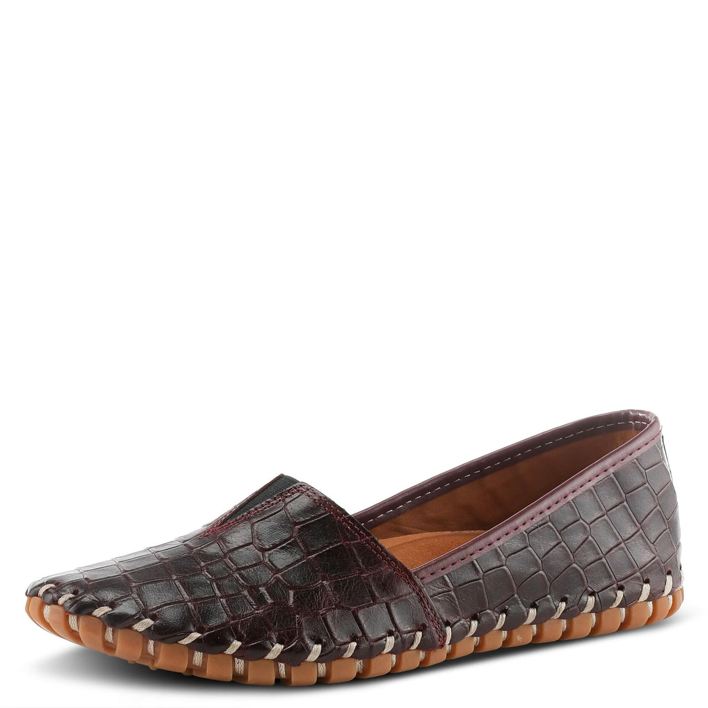 Spring Step Kathaleta-Croco Shoes for Women - Ladies Leather Booties with Rubber Outsole - Comfortable Slip-On Flat Shoes for Womens - Bordeaux EU 42 / US 10.5-11