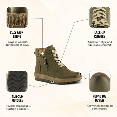 Spring Step Relife Karlene Waterproof Ankle Boots for Women | Shoes for Women with Sweater Top, Decorative Zipper and Cozy Sherpa Lining Grey EU 40 / US 9