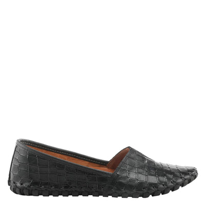 Spring Step Kathaleta-Croco Shoes for Women - Ladies Leather Booties with Rubber Outsole - Comfortable Slip-On Flat Shoes for Womens - Black EU 43 / US 11.5-12