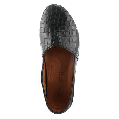Spring Step Kathaleta-Croco Shoes for Women - Ladies Leather Booties with Rubber Outsole - Comfortable Slip-On Flat Shoes for Womens - Black EU 36 / US 5.5-6
