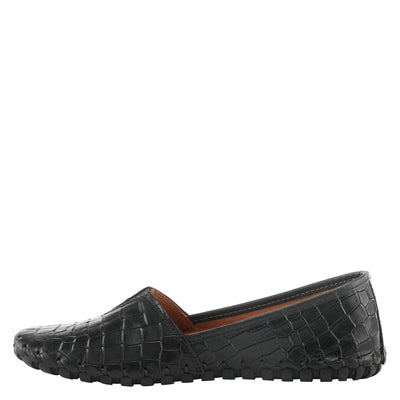 Spring Step Kathaleta-Croco Shoes for Women - Ladies Leather Booties with Rubber Outsole - Comfortable Slip-On Flat Shoes for Womens - Black EU 43 / US 11.5-12